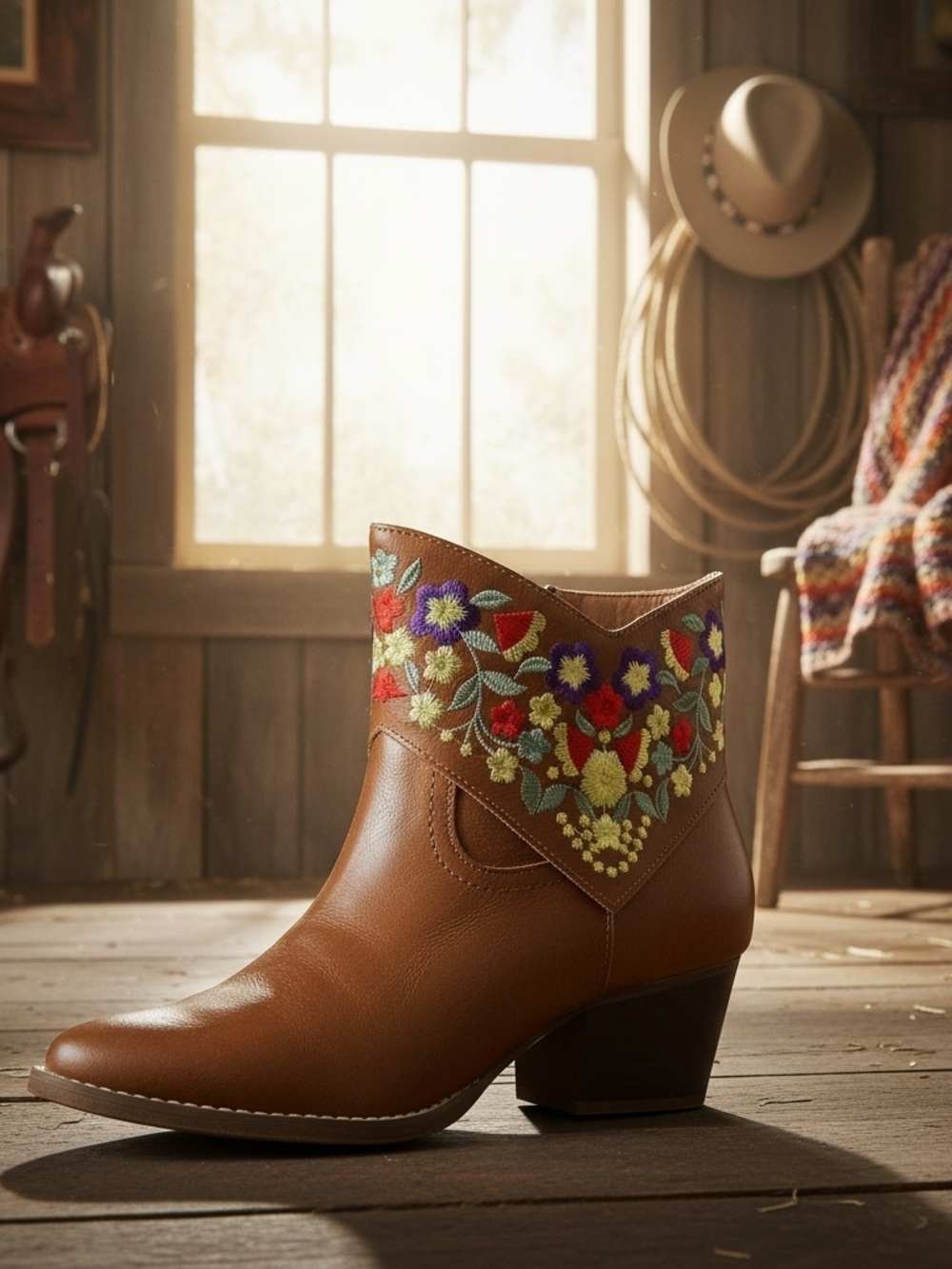 Corral By J. Adams Brown Embroidered Ankle Booties